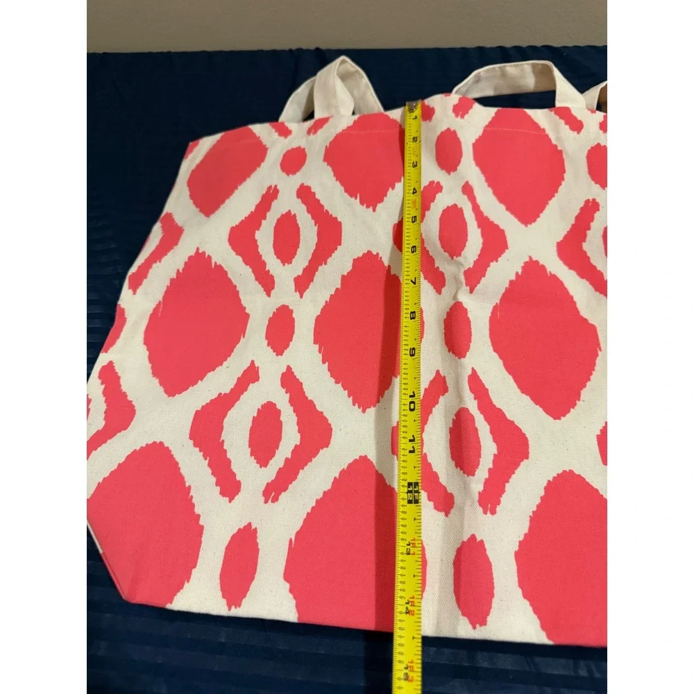 Pink Ikat Diamond Canvas Tote Bag Bohemian Reusable Shopper Pink White